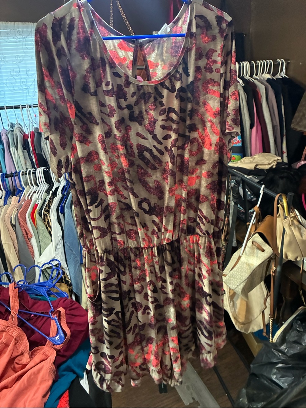Forever 21 Metallic Animal Print Short Sleeve Jumpsuit in Brown and Red